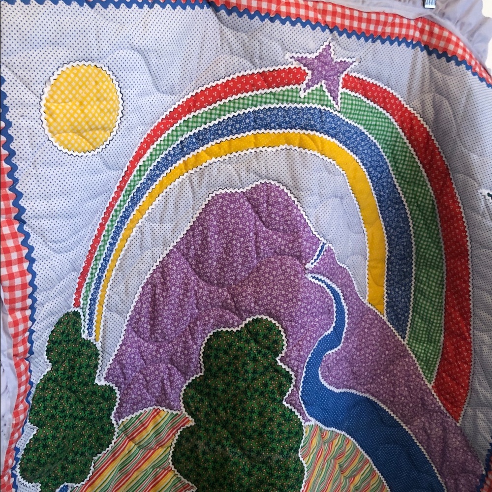 Colorful Patchwork Easter crib throw blanket with Bunny rainbow Design